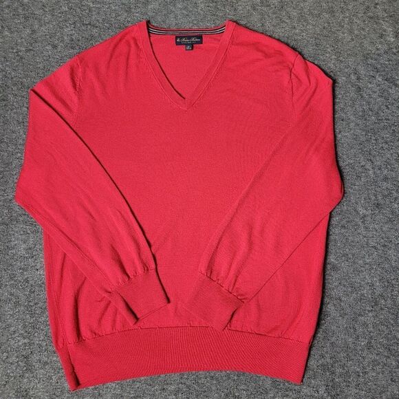 Brooks Brothers Mens Sweater Size XL 100% Supima Cotton V-Neck Red Pullover - Picture 1 of 12